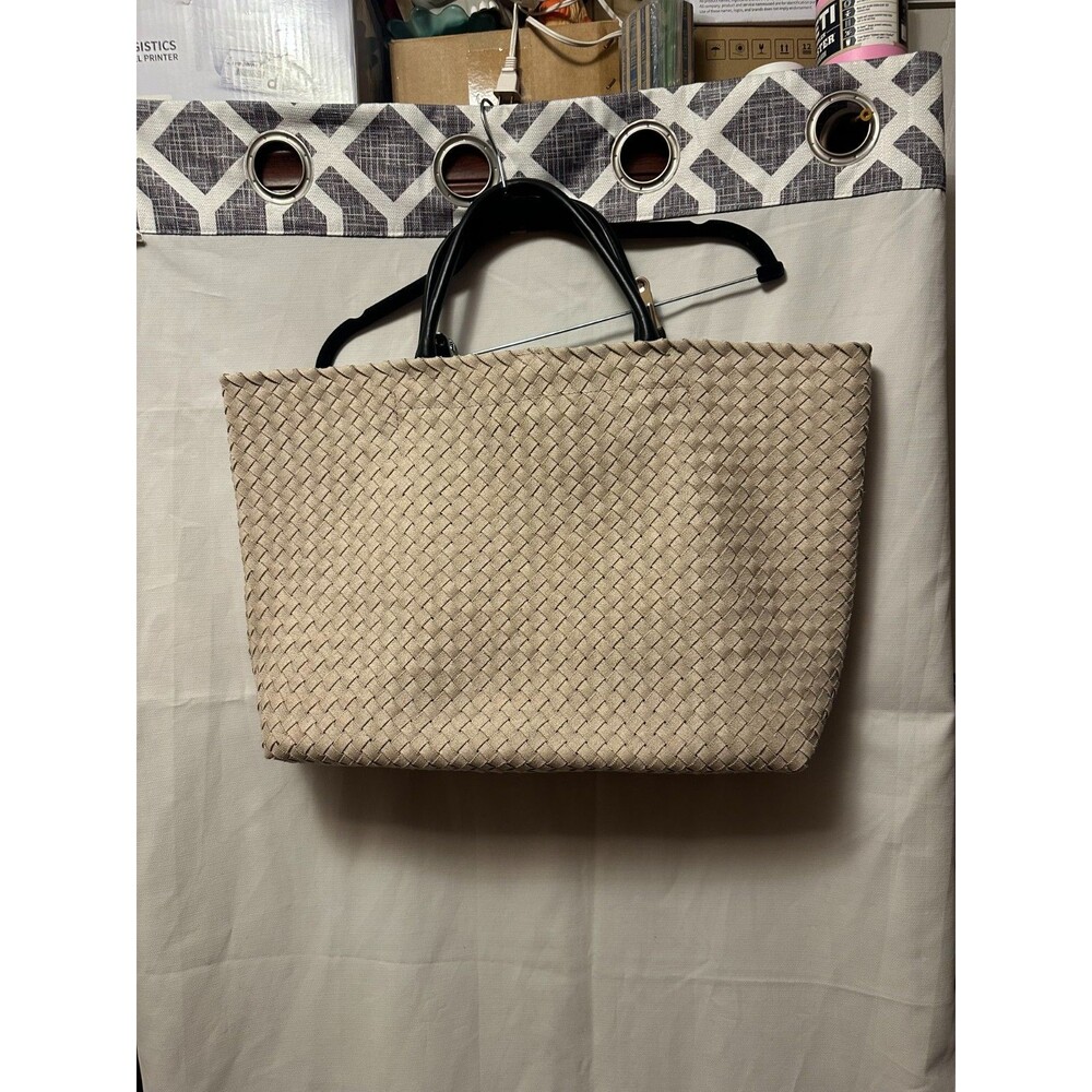 NWOT DEFECTED FALORNI ITALIA LE BORSE Naturale/ Nero Hand Woven Canvas Tote Bag